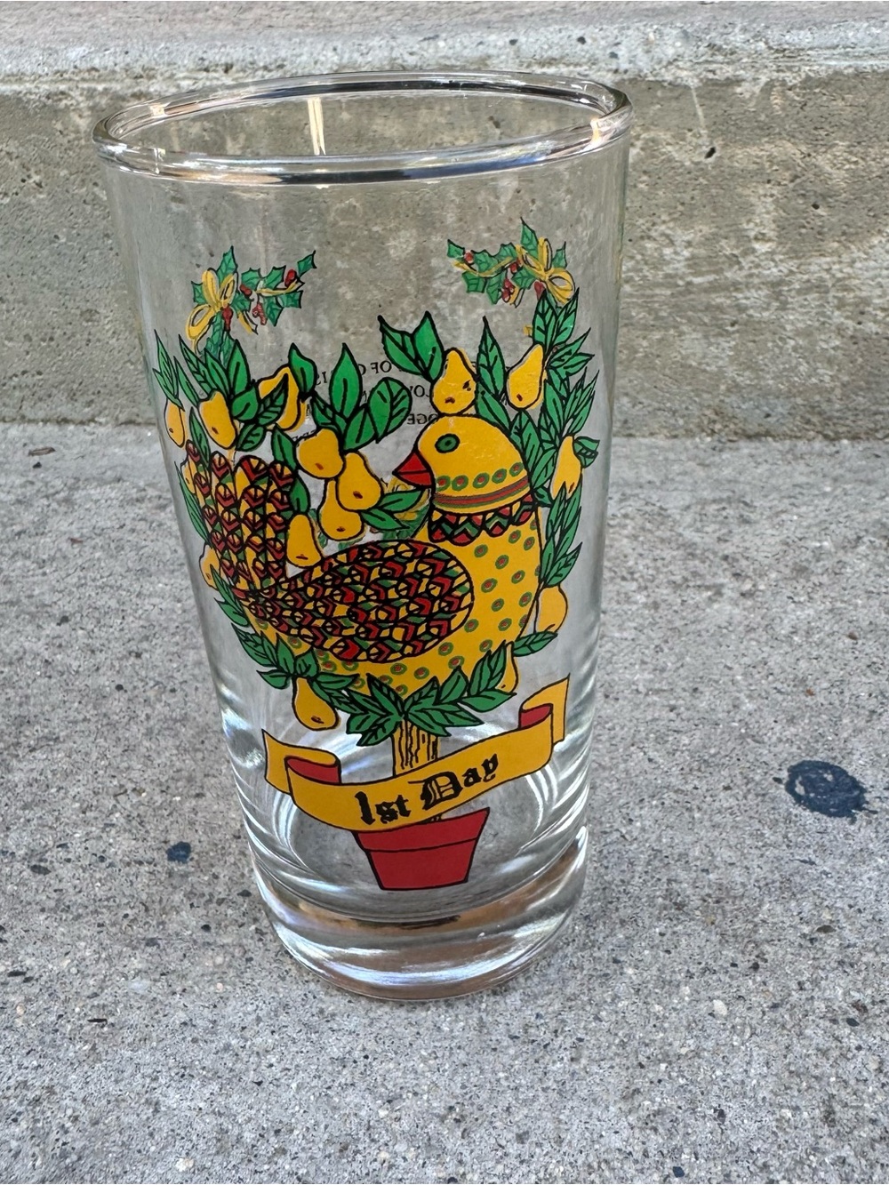 Vintage 1970s 12 Days of Christmas Partridge in a Pear Tree 1st Day Glass